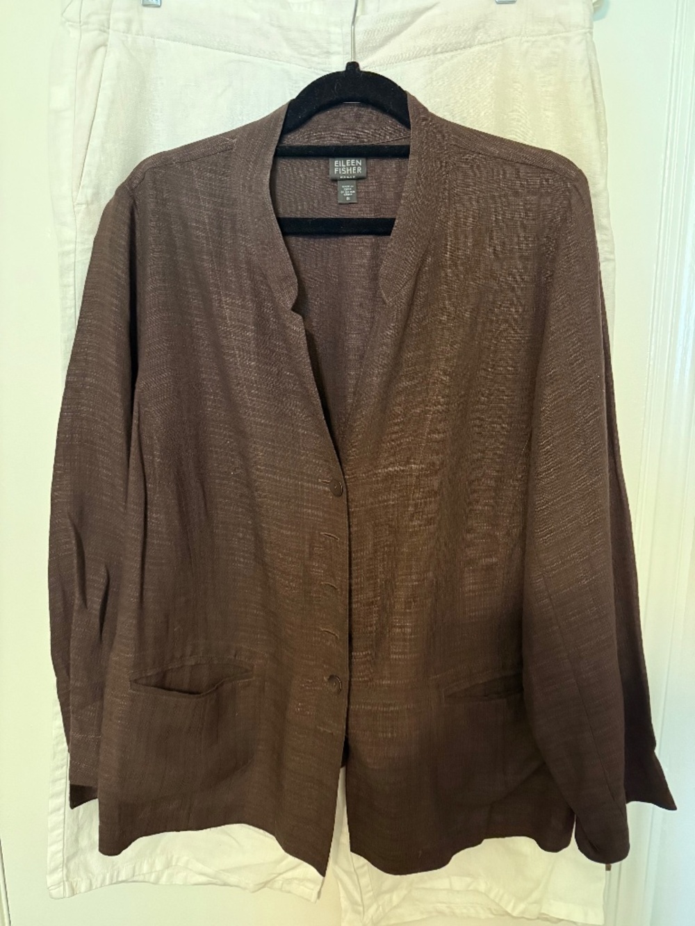 Stylish Eileen Fisher Woman Blouse/Jacket--Brown Italian Fabric size 1X